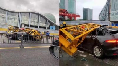 ​被挂车顶怒砸宝马后续（80万豪车瞬间被砸扁）